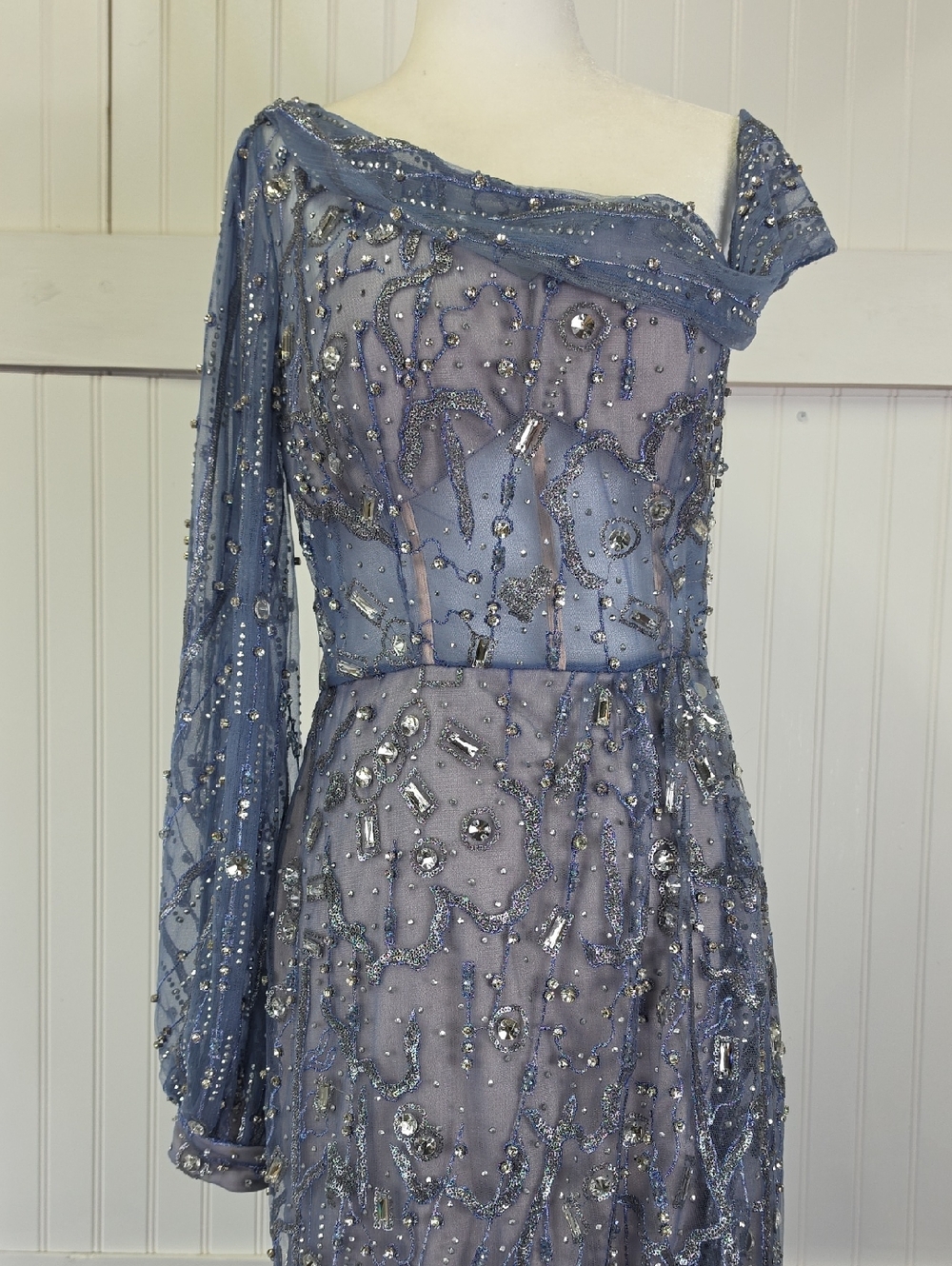 Alexander By Daymor NEW Blue Beaded Embellished Maxi Gown Dress Sz 6 #1369 - Picture 9 of 16